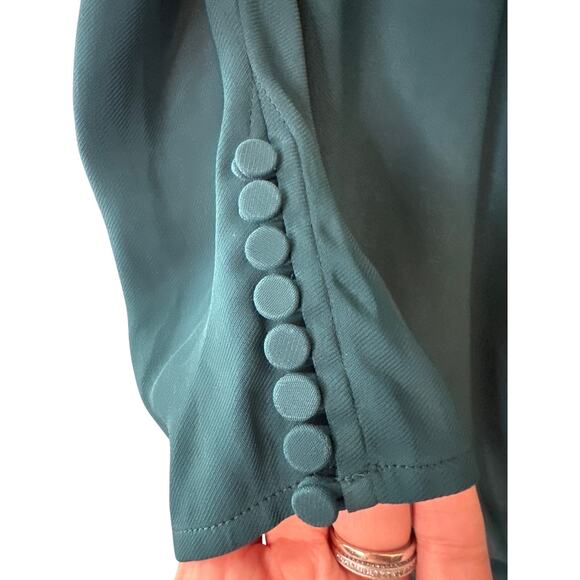 Self-Portrait Deep Teal Iris Long Sleeve Draped Midi Dress Size 10 - Picture 8 of 11